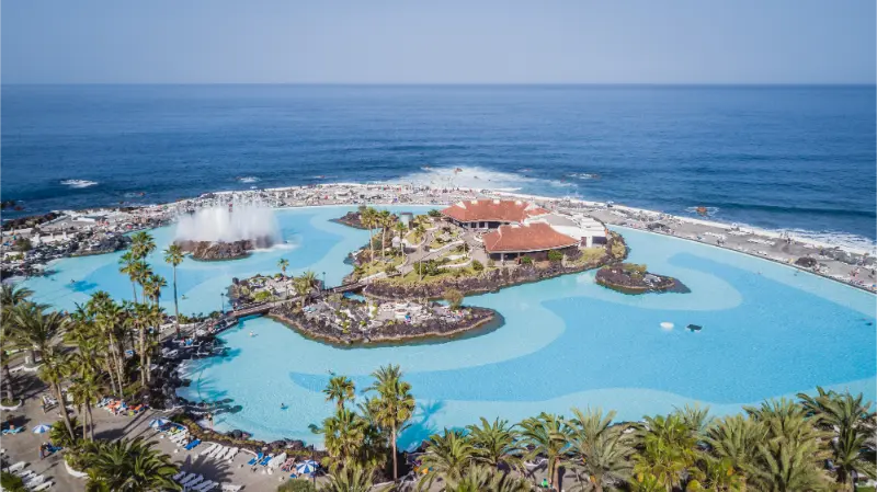 Aerial View Beautifully Designed Saltwater Pools Lago Martianez Puerto de la Cruz Tenerife Canary Islands Spain