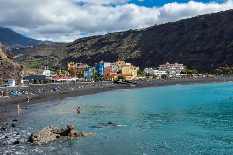 Beach of Tazacorte with Black Volcanic Sand on the Island of La Palma, Canary Islands, Spain