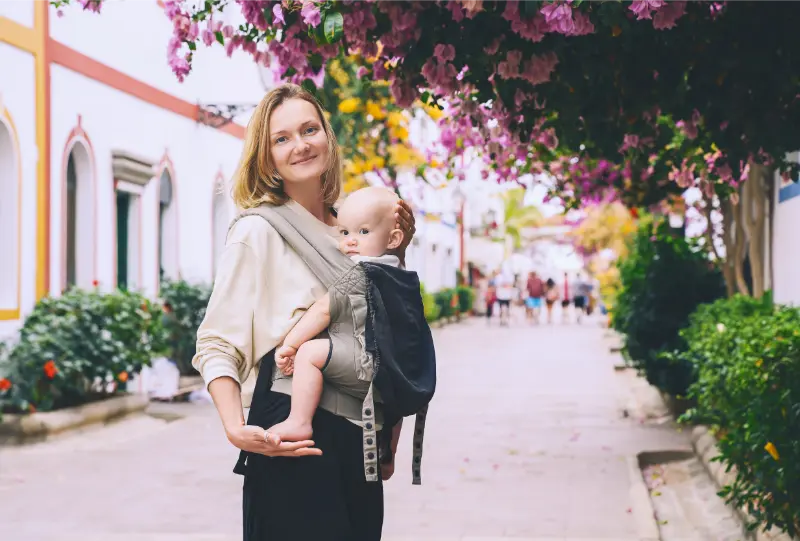 Mother and Child in the City of Puerto Mogan, Gran Canaria, Spain