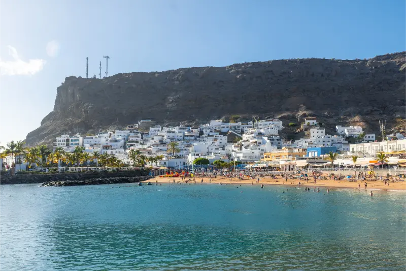Seen from Beach Touristic Coastal Town Mogan South Gran Canaria Summer Spain